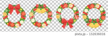 クリスマスリースの手描き水彩イラストセット クリスマスリースの手描き水彩イラストセット 132636016