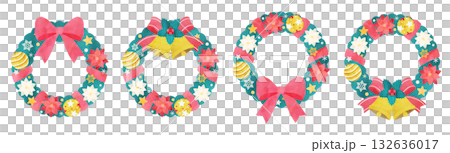 聖誕花圈手繪水彩插畫套裝 132636017