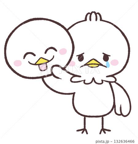 笑顔の仮面を持って泣いている白い鳥のイラスト 笑顔の仮面を持って泣いている白い鳥のイラスト 132636466