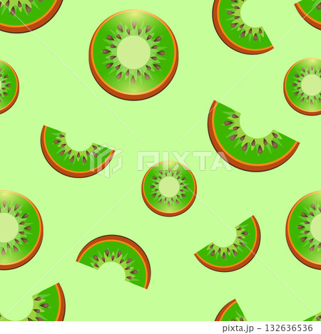 Vector seamless pattern with fresh green kiwi fruit.Great for design of healthy lifestyle or diet. For wrapping paper, textiles and other food designs. Kiwi fruit vector illustration. Slices of kiwi. 132636536