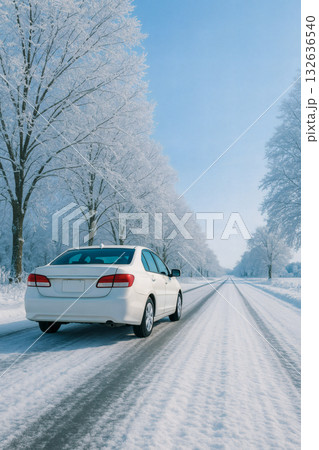 冬 運転 雪道 凍結路 冬 運転 雪道 凍結路 132636540