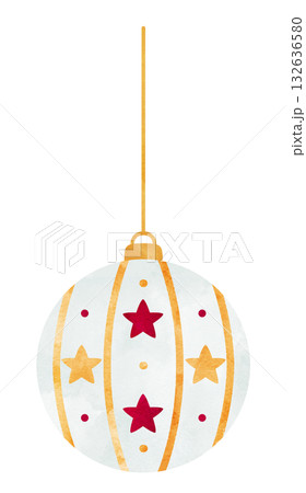 ラインと星柄のオーナメントの手描き水彩イラスト 132636580