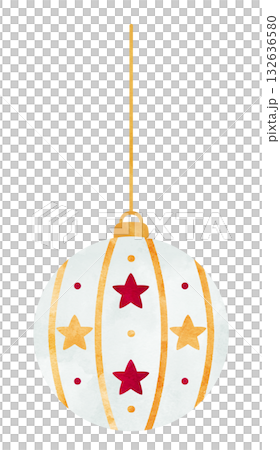 ラインと星柄のオーナメントの手描き水彩イラスト 132636580