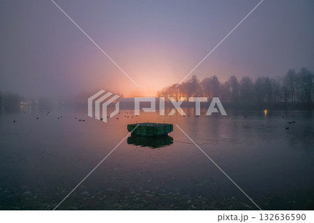 Foggy lake in the night. Foggy lake in the night. 132636590