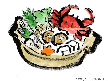 蟹鍋　和風筆書きイラスト 132636610