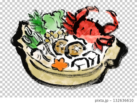 蟹鍋　和風筆書きイラスト 132636610