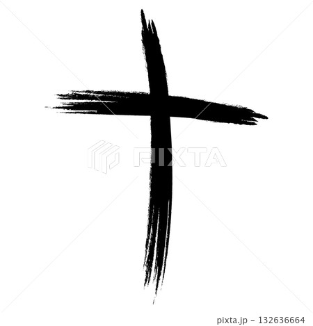 Brushstroke cross icon with bold texture, Black painted cross faith 132636664