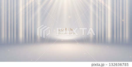 Scene Luxury light gold ray on grey background with gold vertical ray effect sparkle. 132636785