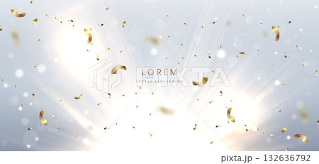 Abstract luxury white background with gold lighting and gold confetti effect and bokeh. Abstract luxury white background with gold lighting and gold confetti effect and bokeh. 132636792