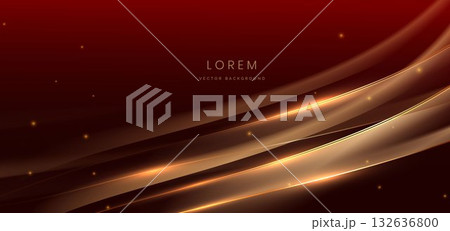 Luxry gold wave ray on dark red background and lighting effect sparkle. Luxury template celebration award design. 132636800