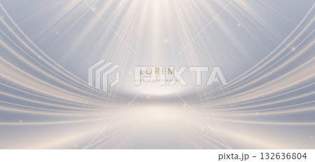 Luxury light gold ray on grey background with gold wave lines effect sparkle. 132636804
