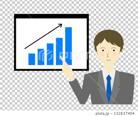 A man in a suit explaining a graph and pointing at it A man in a suit explaining a graph and pointing at it 132637404