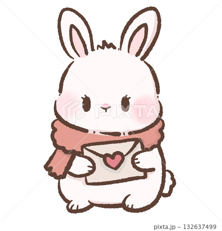 Cute Bunny holding a love letter Kawaii Valentine Couple Illustration Sweet Animal Love Art Cozy Winter Characters for Cards Stickers Kids Craft Design 132637499