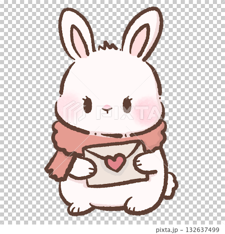 Cute Bunny holding a love letter Kawaii Valentine Couple Illustration Sweet Animal Love Art Cozy Winter Characters for Cards Stickers Kids Craft Design 132637499