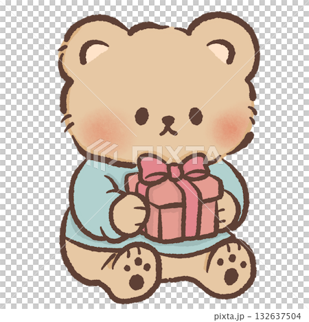 Cute Bear holding a christmas gift Kawaii Valentine Couple Illustration Sweet Animal Love Art Cozy Winter Characters for Cards Stickers Kids Craft Design 132637504