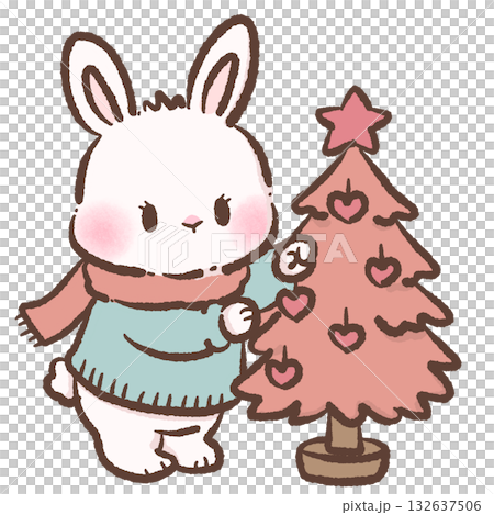 Cute Bunny decorating a pink Christmas tree Kawaii Valentine Couple Illustration Sweet Animal Love Art Cozy Winter Characters for Cards Stickers Kids Craft Design Cute Bunny decorating a pink Christmas tree Kawaii Valentine Couple Illustration Sweet Animal Love Art Cozy Winter Characters for Cards Stickers Kids Craft Design 132637506