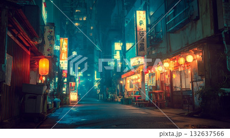 ネオンが光る都会の街並み 132637566