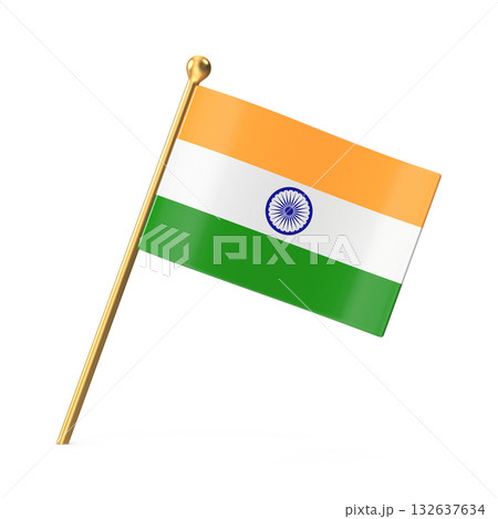 Indian National Flag on a Golden Pole, 3D Render Indian National Flag on a Golden Pole, 3D Render 132637634