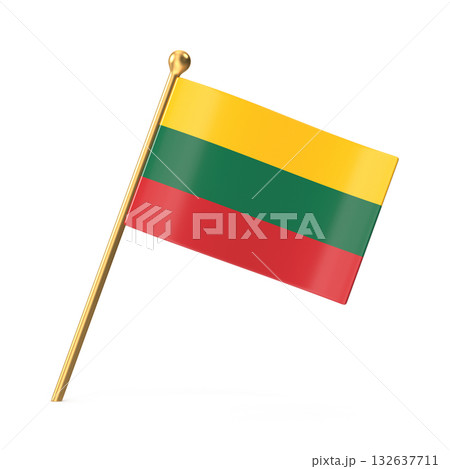 Lithuanian National Flag on Golden Pole Lithuanian National Flag on Golden Pole 132637711