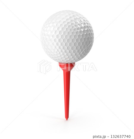 White Golf Ball on Red Tee Ready for Play 132637740