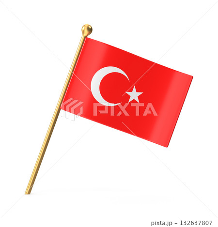 Realistic 3D Render of Turkey's National Flag on a Golden Pole Realistic 3D Render of Turkey's National Flag on a Golden Pole 132637807