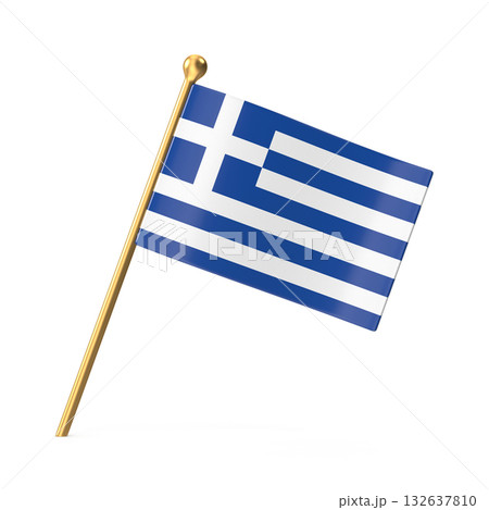 Greek National Flag on Golden Pole Greek National Flag on Golden Pole 132637810