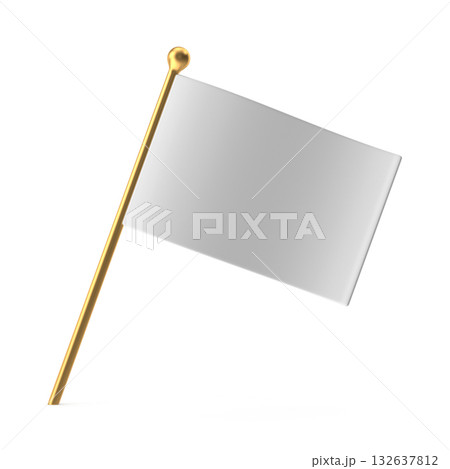 Blank White Flag on Golden Pole Blank White Flag on Golden Pole 132637812