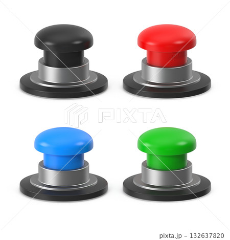 Four Realistic 3D Push Buttons in Different Colors Four Realistic 3D Push Buttons in Different Colors 132637820