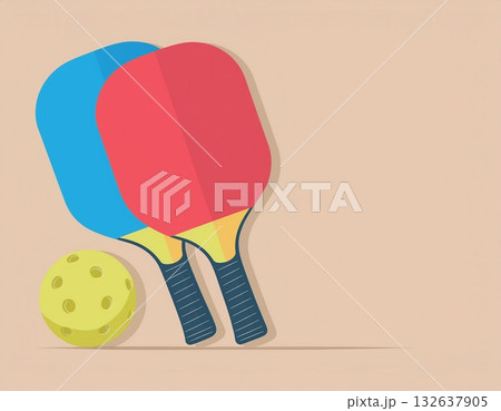 ピックルボールのラケットとボールのある背景 132637905