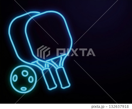 ピックルボールのラケットとボールのネオンの背景 132637918