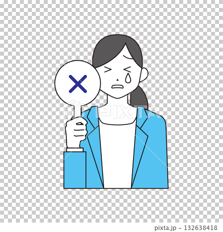 バツの回答札を出すスーツを着た女性 132638418