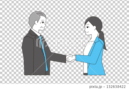 一位身穿西裝的女士正在與一位商業夥伴握手。 一位身穿西裝的女士正在與一位商業夥伴握手。 132638422