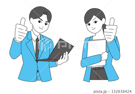 サムズアップするスーツを着た男女 132638424