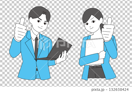 サムズアップするスーツを着た男女 132638424