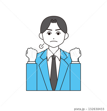 ガッツポーズするスーツを着た男性 132638433