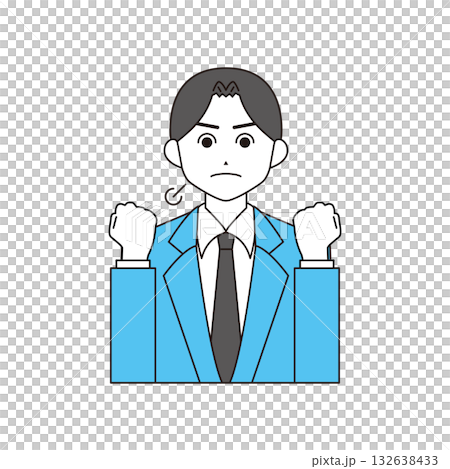 ガッツポーズするスーツを着た男性 132638433