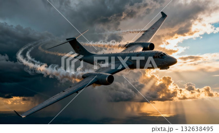 Strategic Bomber Aircraft Flying Through Clouds Mission Deployment 132638495