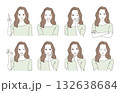 さまざまな表情をする女性のイラストセット　喜怒哀楽の感情表現 132638684