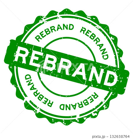 Grunge green rebrand word round rubber seal stamp on white background 132638764