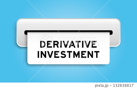 White coupon banner with word derivative investment from machine on blue color background 132638817