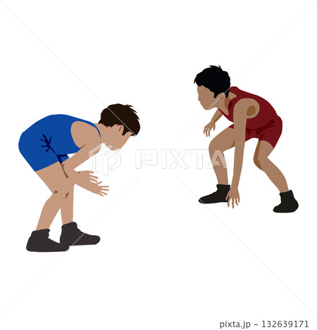 レスリング選手の構えポーズ フラットイラスト レスリング選手の構えポーズ フラットイラスト 132639171