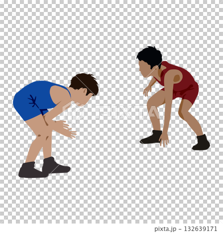 レスリング選手の構えポーズ フラットイラスト レスリング選手の構えポーズ フラットイラスト 132639171