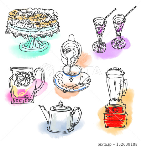カフェアイテム手描き素材 132639188