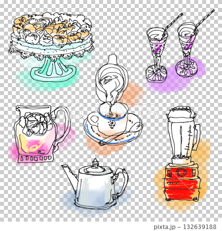 カフェアイテム手描き素材 132639188