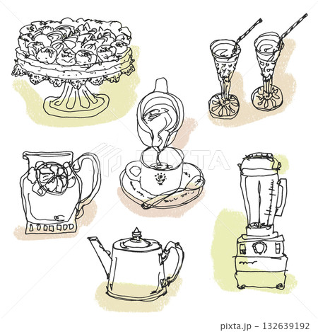 カフェアイテム手描き素材 132639192