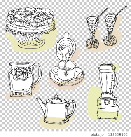 カフェアイテム手描き素材 132639192