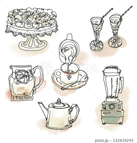 カフェアイテム手描き素材 132639245