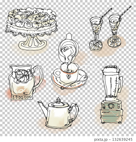 カフェアイテム手描き素材 132639245