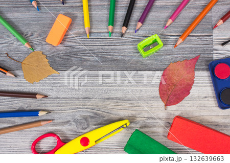 Stationery accessories and other supplies used at school. Back to school 132639663