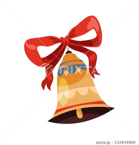 Christmas bell isolated. Vector icon of winter holiday element or seasonal festive symbol. Jingle bell with bow or ribbon. Retro or vintage merry Xmas sign. Advent and Santa ornament. Greeting card. Christmas bell isolated. Vector icon of winter holiday element or seasonal festive symbol. Jingle bell with bow or ribbon. Retro or vintage merry Xmas sign. Advent and Santa ornament. Greeting card. 132639980
